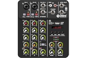 Audio Mixer,D Debra V4 4-channel DJ Mixer with MP3 USB Bluetooth, 48V Phantom Power, Sound Mixing Board for Live, Wedding, Party, Recording Broadcast (Black)