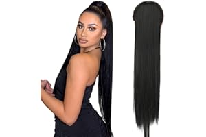 JUZIVIEE Ponytail Extensions Schwarz Clip in Haarteil Pferdeschwanz Extension Lang Glatt Haarverlängerunge Verlängerung Kunsthaar Natürliches Zopf Magic Paste Wrap Around Ponytail Hairpiece Schwarz 70cm 081A