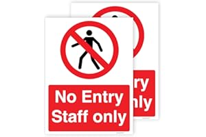 Pack of 2 No Entry Signs (150 x 200 mm) Self Adhesive Waterproof Staff Only Sign Stickers for Door Notice, Shop, Warehouse, School, Cafe and Restaurant Sara Prints®
