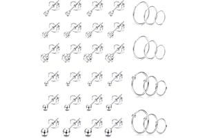 Milacolato 30 Pairs Orecchini in Acciaio inossidabile per Donne Uomini Cubic Zirconia Rotondo Piccolo Palla Cerchio Orecchini Set …