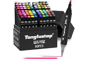 ‎TONGFUSHOP Tongfushop 80 Farben Marker Set, Twin Marker mit Heller Farbe, Filzstifte mit Schwarz Geschenkbox, Alkohol Stifte für Färbung, Comic, Malerei, Zeichnung, Design, Malerei, Rendering, Brief, Manga