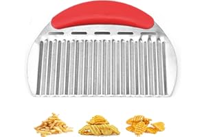 iTauyees Cortador Ondulado, Cortador de Arrugas, Cortador de Patatas de Acero Inoxidable para Patatas, Zanahorias, Fruta, Verdura (Rojo)