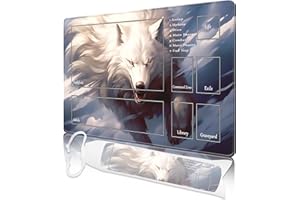 Nkddert MTG Playmat, Playmats for MTG TCG 24" x 14" Stitched Edges Play Mat with Free Storage Bag for Cards Game Play Waterproof Battle Board Game White Wolf MTG Playmat with Zones