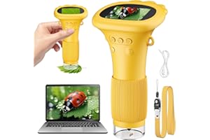 MINENICE Mini microscopio per bambini, con zoom 1000x, tascabile/portatile, con schermo IPS da 2,0", USB, LED, porta per PC, per esterni, per bambini dai 3 anni in su