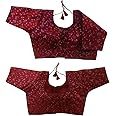 Vihu Fashion Women's Sequence Multi Embroidered U Neck Half Sleeve Readymade Saree Blouse Indian Ethnic Designer Stitched Women's Readymade Half Sleeve Blouse Readymade Blouse for Women