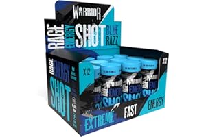 Warrior Rage Energy Shots - Pre Workout Shot Drink 12 x 60ml - RTD Fuel Juice Supplement (Liquid not Gels) - 200mg Caffeine to Lift Sessions and Running - Contains Vitamin B6 & B12 (Blue Raspberry)