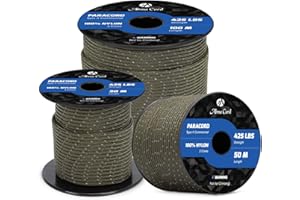 Abma Cord Paracord 3mm 30m 100% Nylon Rope Type II 3 Strands Parachute Cord - Max. 192kg (425lbs) - Reflective Army Green