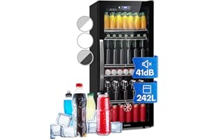 Klarstein Mini Kühlschrank mit Glastür, Mini-Kühlschrank für Zimmer, Getränkekühlschrank Klein mit Verstellbaren Ablagen, Kleiner Kühlschrank 242 Liter, Indoor/Outdoor Kühlschrank Leise