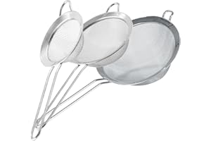 Fackelmann Set 3 Colini Maglia Fine Acciaio Inox, Colino da Cucina Rete Fina per Farina, Zucchero a Velo, Riso, Tè, Setaccio per Frutta, Verdura, Colini da 7.5, 10, 15 cm Lavabili in Lavastoviglie