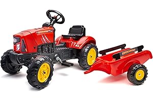 FALK - Trattore a Pedali Supercharger con rimorchio - da 2 Anni - Made in France - Cofano apribile - Volante con clacson - 2030AB