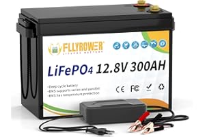 FLLYROWER Lifepo4 - Batterie au lithium rechargeable - 12 V 300 Ah - Avec BMS et cellules de classe A - 16500 cycles profonds - Pour moteur de trolling, RV, golf, cart hors grid, maison