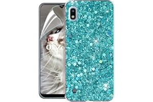 OKZone Compatible Samsung Galaxy A10 Case [with HD Screen Protector], Bling Glitter Design Soft Gel TPU Silicone Skin Cover Anti-scratch Protective Case for Galaxy A10 (Green)
