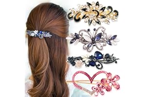 MOAMUN 4 Paquetes En Forma De Corazón Barrettes Para El Pelo De Cristal Piedras Del Pavo Real Pinza De Pelo Francesa, Accesorios De Joyería Nupcial Del Pelo Para La Boda Horquillas