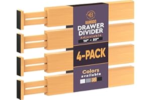 Bambüsi Adjustable Bamboo Drawer Dividers - Expandable Drawer Organizers for Kitchen - Spring Loaded Drawer Separators for Home, Clothes, Office, and Dressers (17.5" to 22) Natural