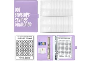 Feliciay 100 Envelopes Saving Challenge,Savings Book with Cash Envelopes, Fun Budget Challenges for Money, Easy Budget Binder Organizer for Couples,Offices, Home, School（Purple）