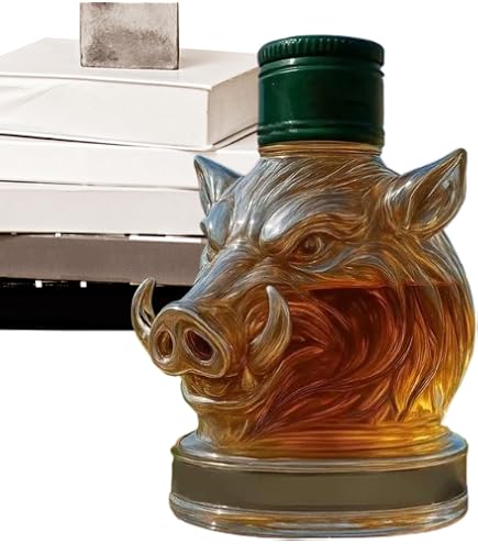 Caraffa Decanter Per Whisky A Forma Di Cinghiale – Bottiglia Artistica In Vetro Trasparente – 17x15x15 Cm – Regalo Per Barman E Collezionisti