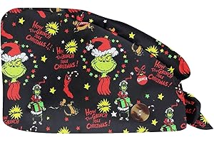 XYYYHTL Grinch Natalizio Cuffia Infermiera Cappello con Stampa Natalizia Cuffia Chirurgica con Fascia Regolabile Cappello per Dottore Infermiera Cuoco cosmetologi Cuffie Doccia Monouso