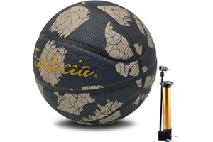 Fantecia Ballon de basket-ball en caoutchouc pour intérieur et extérieur pour jeunes et juniors, noir avec motif de lignes circulaires, taille 5