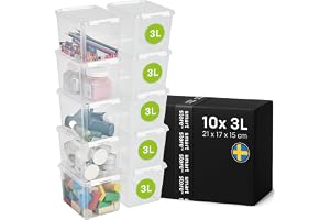 SmartStore 3 L x 10-st - Små Förvaringslådor i plast med lock - 10 års garanti - livsmedelssäker - clips - stapelbara- BPA-fr