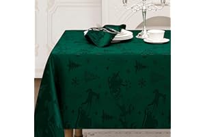 Romanstile Tischdecke Weihnachten 140x240 Grün abwaschbar & wasserabweisend Jacquard Rentier & Weihnachtsbaum,rechteckig Tischtuch Table Cloth Tischdecken für Ferien,Weihnachtsdeko,Christmas,Fest,Xmas