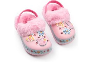 Peppa Pig Girls Pink Clogs | Fur Lined Slippers for Everyday Wear | Soft Faux Fur Comfort Character Footwear | Casual Outings | Kids Shoes Merch