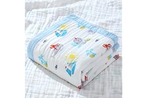 Hivia Manta Bebé Algodón 110 x 110 CM,Mantas de Muselina para Bebe 6 Capas Arrullo para Bebes Unisex Swaddle Blanket Suave y Confortable Muselinas Toalla de Baño (Delfín Azul)