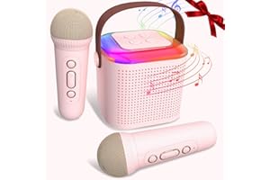 ANSTEN Karaoke Maschine Kinder Bluetooth 5.0, Karaoke Mikrofon für Heimgebrauch, Karaoke Maschine mit 6 Soundeffekte und 5 LED-Licht, Mikrofon Kinder, Karaoke Kinder mit 2 Mikrofon-Pink