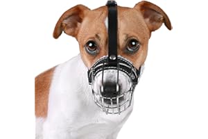 BRONZEDOG Dog Muzzle Wire Basket Metal Mask for Small, Medium and Large Dogs, Breathable, Dog Can Drink, Adjustable, Padded, Training, Prevents Biting (Size 2: Jack Russell Terrier)