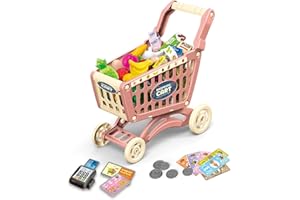 RedCrab Kinder Einkaufswagen Spielset, 54 Stück Kaufladen Zubehör Set, Übergröße Rollenspiel Trolley Cart, Lernspielzeug Geschenk ab 3+ Jahren Junge Mädchen