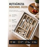 Sas Haus 6 B&ouml;lmeli &Ccedil;ekmece İ&ccedil;i Kaşıklık, Plastik &Ccedil;atal Bı&ccedil;ak Organizeri, Mutfak D&uuml;zenleyici Bej S-11003