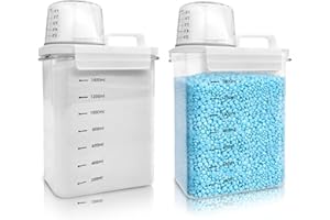 Cbilzxer Waschpulver Aufbewahrungsbox, 2 Stück 1800ML Waschmittel Spender, Mit Messbecher Waschpulver, PET Kunststoff Klar, BPA-frei, mehrzweck-waschpulver-spender für Waschmittel (1800ml*2)