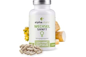 ‎ALPHAVITALIS Wechselsanft Vitalstoff Komplex 120 Stk.- Wechseljahre Kapseln für Frauen in der Menopause mit ideal dosierter Yamswurzel, Traubensilberkerze, Johanniskraut, Salbei, Eisen Folsäure, Vitamin B6 & B12