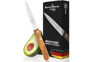 Schwertkrone Solingen - Couteau Cuisine Premium 19.5cm, Lame Acier Inox, Manche Bois Olivier Élégant