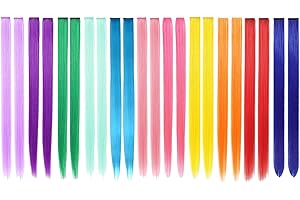 SIKAMARU 22 szt. kolorowych przedłużek do włosów w 11 kolorach, podkreślające dziewczęta z prostymi włosami 56 cm, modne akcesoria do włosów (w tym 11 kolorów)