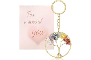 QINJIEJIE Tree of Life Keyring 7 Chakra Crystals Keyrings Crystal Healing Tumbled Stone Car Gifts for Women Friends Meditation Energy Balancing