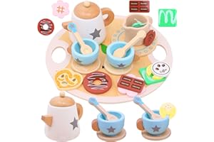 KUNAXKU dinette en Bois - Rôle-Jeu de thé Jeu pour Le Jouet, Accessoires pour Enfants, Cadeau en Bois Parfait pour Les Petits Chefs