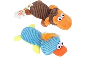 SHANRYA Pasamer Dog Squeaky Toys, Pet Dog Squeak Chew Toy Soft Plush Duck Monkey Sound Toys para Entrenamiento De Perros 2pcs/Set