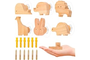 MplehDa Pomelli in Legno per Armadi e Mobili - 6 Pezzi Con Motivi Animali, 2 in 1 Autoadesivi Con Viti - Maniglie per Cameretta dei Bambini