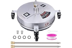 HOLDONELIGHT 13" Pressure Washer Surface Cleaner with 4 Wheels, Stainless Steel Housing & 1/4" Quick Connector, Power Washer Attachment with 2 Extension Wands, 2 Replacement Nozzles, 4000 PSI (13inch)