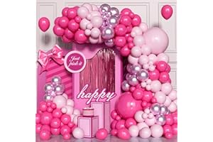 UNISUN Pink and Hot Pink Balloon Arch Kit, 120 Pcs Hot Pink Metallic Pink Latex Party Balloons Garland for Girls Princess Theme Birthday Party Decorations Baby Shower Engagement Wedding Anniversary