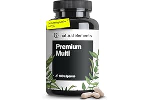 NATURAL ELEMENTS Multivitaminas y Minerales - 25 sustancias vitales - Vitaminas A B C D3 E K, Zinc, Magnesio, CoQ10, Selenio, OPC y más - Materias primas de primera calidad para tu sistema inmunitario - 180 Cápsulas