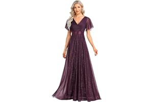 Ever-Pretty Women's Sparkling Ruffles Sleeve Deep V-Neck Empire Waist A-Line Bridesmaid Dress EE50159