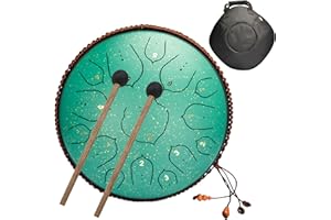 PIOLEACKFLEW Steel Tongue Drum 15 Tons 14 Pouces Tambour à Langue en Acier Kit Handpan Percussion Instrument Tambour à Main Enfant et Adulte avec Maillets e Sacs portables Pour Yoga, zen, Méditation