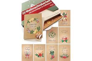 ‎MILULA STUDIOS Weihnachtskarten mit Umschlag Set – 20 Klappkarten Weihnachten A6 – Weihnachtskarten Set mit Umschlag – Weihnachtskarte Grußkarten Klein – Weihnachtsgrußkarten Postkarten – Karten Kraftpapier