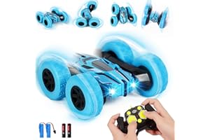 Vubkkty Remote Control Cars, 4WD Rc Stunt Cars Toys, 360°Flips Double Sided Rotating Vehicles with Sharp Headlights, 2.4GHz Music Christmas Car Toy for 6 7 8 9 10 Years Old Boys
