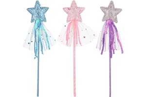 Prasacco 3 Pcs Fairy Wands for Kids Glitter Princess Wands Star Wand Toy Wands for Girls Fairy Stick for Christmas Costume Prop Birthday Party Supply Cosplay Accessories