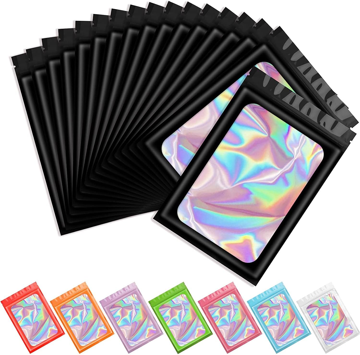 Artcut 100 PCS Smell Proof Bag, Mylar Bags, Small Baggies for Packaging, Holographic Bags and Heat Seal Pouches for Halloween Candy and Party Favors, Plastic Baggies (Black, 3 * 4.7inch)