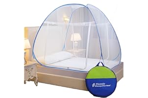 Classic Mosquito Net, Polyester, Foldable for Double Bed, Strong 30GSM, PVC Coated Steel - King Size, Blue