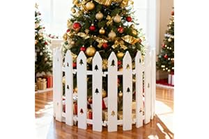LYFETC 40cm Extra Tall Christmas Tree Fence,12PCS White Plastic Fence Panels with Tree Patterns,Christmas Tree Protector from Dogs,Cats,Kids,Decorative Xmas Tree Guard