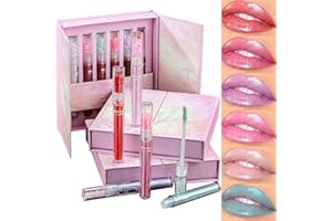 DENESTUP 6er Pack Glitter Liquid Lipsticks, Neon Diamant Shimmer Metallic Lipstick, Wasserdicht Langanhaltender Halt Makeup Kit Gesicht Augen Glühen Schimmer Glänzend Lipgloss Set Lippenkosmetik (B)